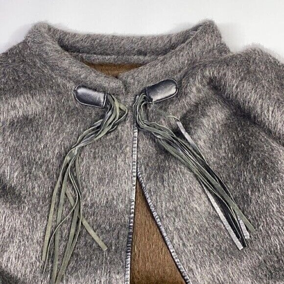 Vintage Bonnie Cashin Design Sills & Co. Mohair Leather Trimmed Cape Coat RARE - Picture 4 of 12